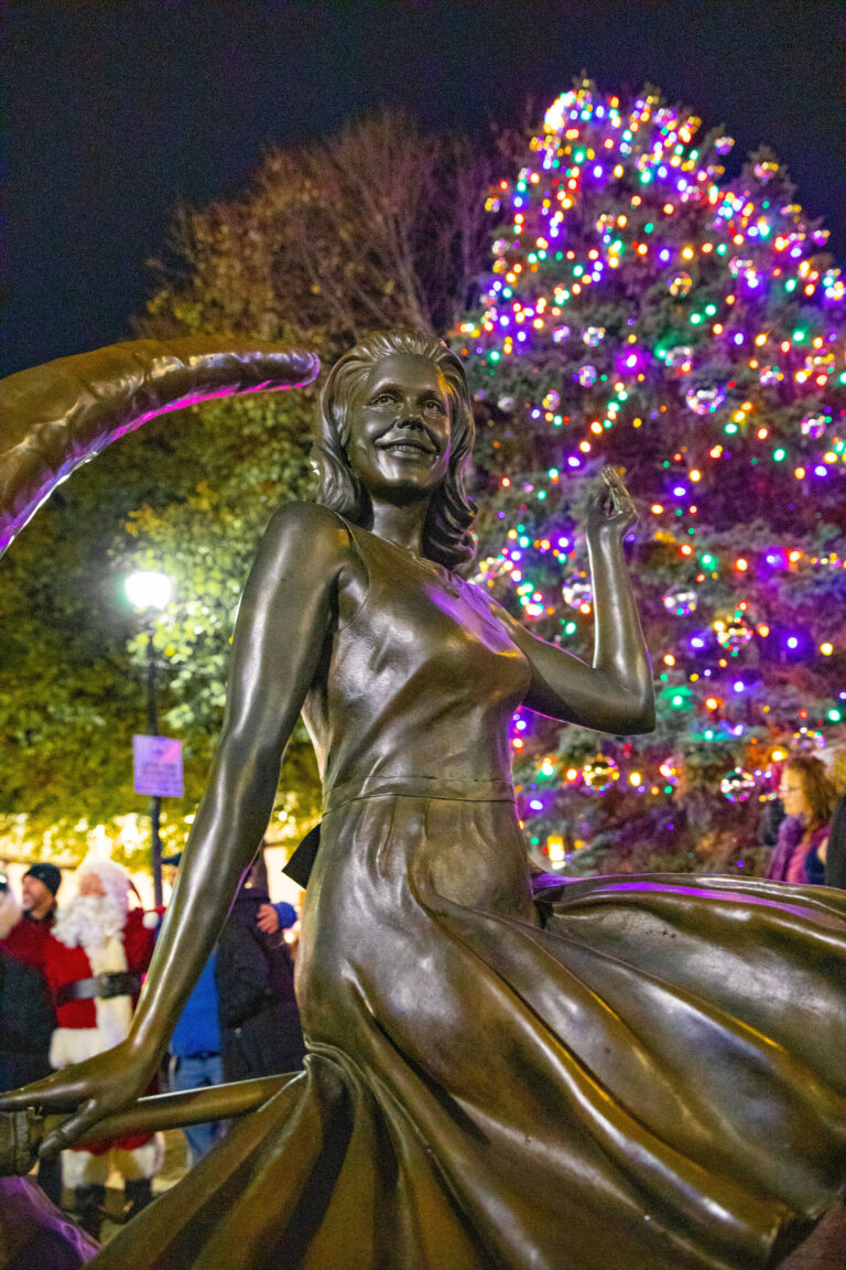 Bewitched statue decorated for Christmas in Salem, Massachusetts